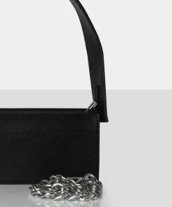Public Desire UK The Koa Black Long Chain Detail Shoulder Bag NEW IN