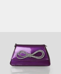 Public Desire UK NEW IN The Faya Violet Bow Detail Diamante Crossbody Bag