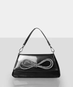 Public Desire UK Bags The Faya Black Bow Detail Diamante Crossbody Bag