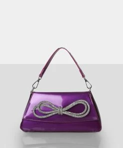 Public Desire UK NEW IN The Faya Violet Bow Detail Diamante Crossbody Bag