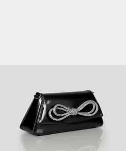 Public Desire UK Bags The Faya Black Bow Detail Diamante Crossbody Bag