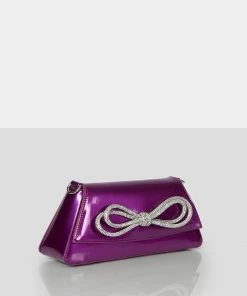 Public Desire UK NEW IN The Faya Violet Bow Detail Diamante Crossbody Bag