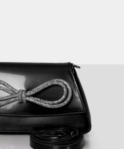 Public Desire UK Bags The Faya Black Bow Detail Diamante Crossbody Bag