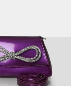 Public Desire UK NEW IN The Faya Violet Bow Detail Diamante Crossbody Bag