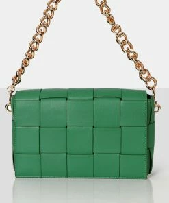 Public Desire UK CROSSBODY AND SHOULDER BAGS The Mayan Green Weave Gold Chain Detail Shoulder Bag
