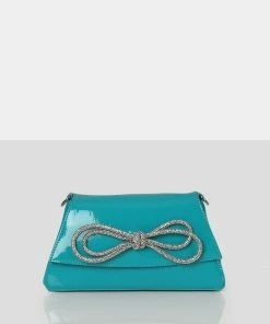 Public Desire UK NEW IN The Faya Teal Bow Detail Diamante Crossbody Bag