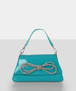 Public Desire UK NEW IN The Faya Teal Bow Detail Diamante Crossbody Bag