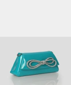 Public Desire UK NEW IN The Faya Teal Bow Detail Diamante Crossbody Bag