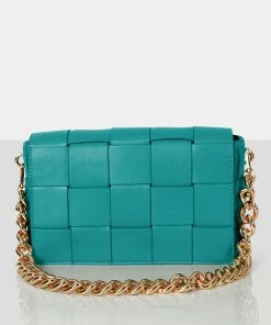 Public Desire UK Bags The Mayan Teal Weave Gold Chain Detail Shoulder Bag