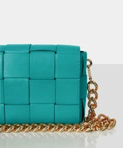 Public Desire UK Bags The Mayan Teal Weave Gold Chain Detail Shoulder Bag
