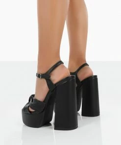 Public Desire UK Kiss Black Pu Platform Sandal High Heels NEW IN
