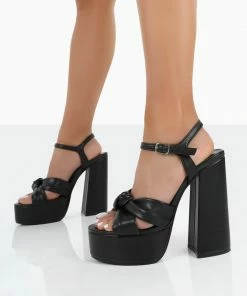 Public Desire UK Kiss Black Pu Platform Sandal High Heels NEW IN