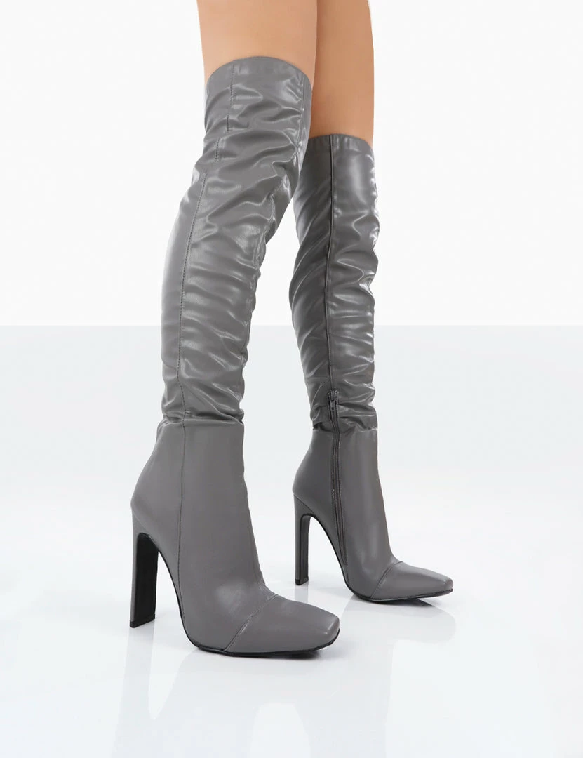 Public Desire UK Long Boots Kenza X Public Desire Pyrite Grey Patent Over The Knee Heeled Boots 1 Public Desire UK Long Boots Kenza X Public Desire Pyrite Grey Patent Over The Knee Heeled Boots