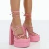 Public Desire UK Glow Girl Baby Pink PU Lace Up Platform High Heels