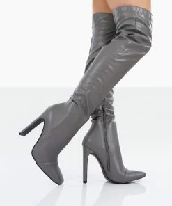 Public Desire UK Long Boots Kenza X Public Desire Pyrite Grey Patent Over The Knee Heeled Boots 6 Public Desire UK Long Boots Kenza X Public Desire Pyrite Grey Patent Over The Knee Heeled Boots