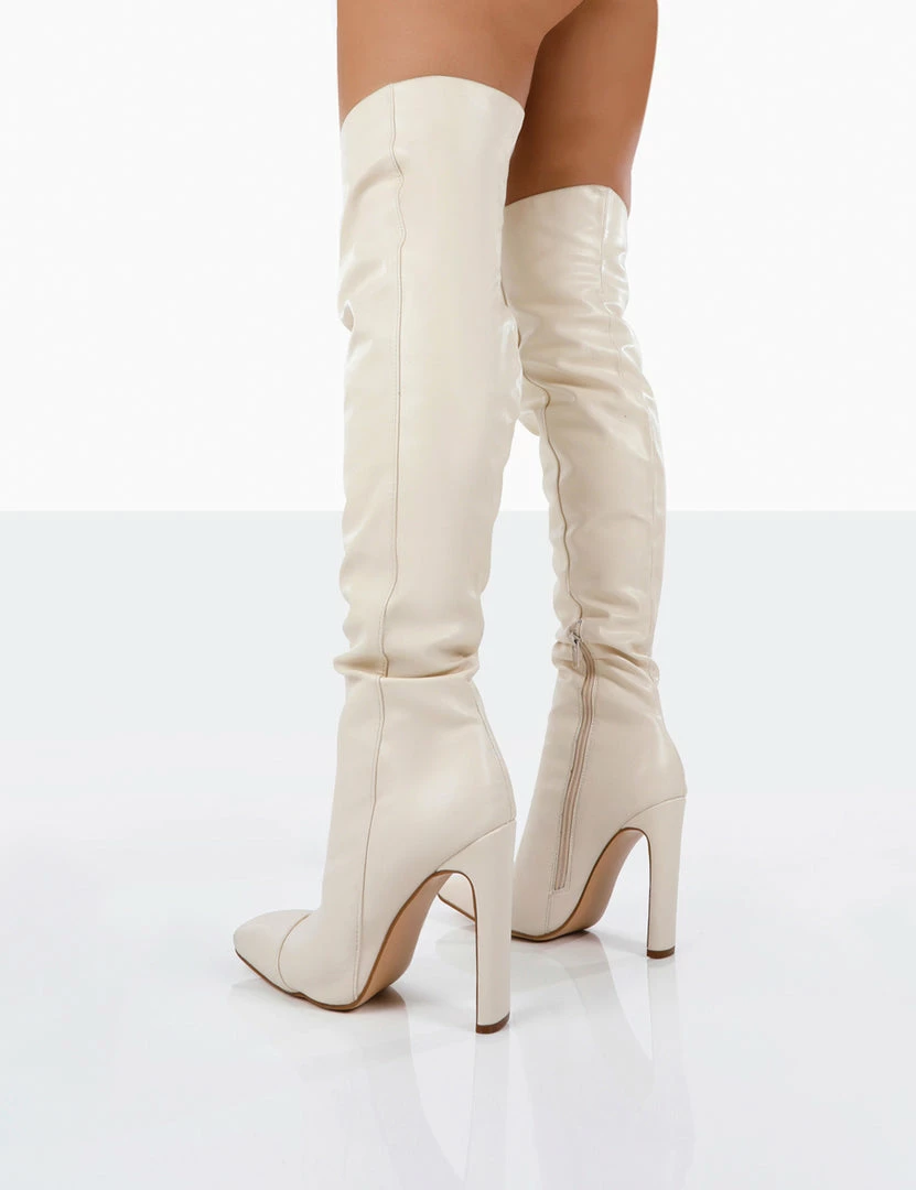 Public Desire UK Pyrite Ecru Patent Over The Knee Heeled Boots 2 Public Desire UK Pyrite Ecru Patent Over The Knee Heeled Boots