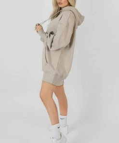 Public Desire UK Oversized Sweat Hoodie Dress Ash