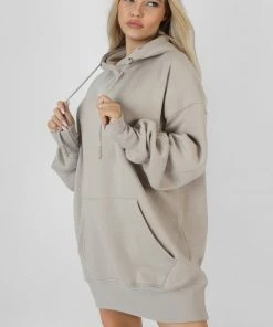Public Desire UK Oversized Sweat Hoodie Dress Ash