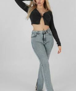 Public Desire UK KAIIA CLOTHING Long Sleeve Bullring Detail Crop Top Black