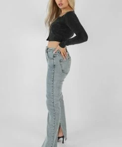 Public Desire UK KAIIA CLOTHING Long Sleeve Bullring Detail Crop Top Black