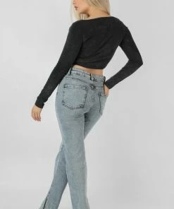 Public Desire UK KAIIA CLOTHING Long Sleeve Bullring Detail Crop Top Black