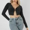 Public Desire UK KAIIA CLOTHING Long Sleeve Bullring Detail Crop Top Black