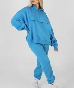 Public Desire UK Oversized Half Zip Windbreaker Sweat Blue