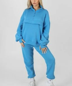 Public Desire UK Oversized Half Zip Windbreaker Sweat Blue