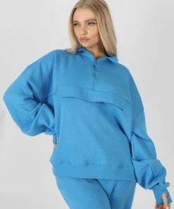 Public Desire UK Oversized Half Zip Windbreaker Sweat Blue