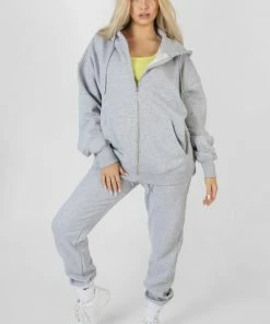 Public Desire UK Oversized Zip Through Hoodie Grey Marl
