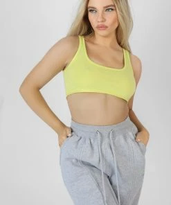 Public Desire UK Raw Hem Scoop Neck Crop Top Lime