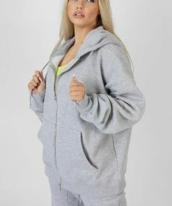 Public Desire UK Oversized Zip Through Hoodie Grey Marl