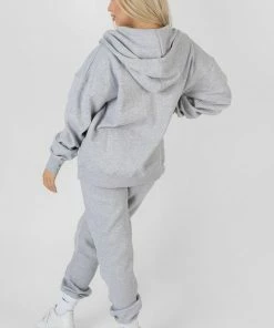 Public Desire UK Oversized Zip Through Hoodie Grey Marl