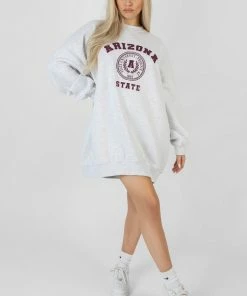 Public Desire UK Arizona Graphic Sweat Dress Oatmeal Marl KAIIA CLOTHING