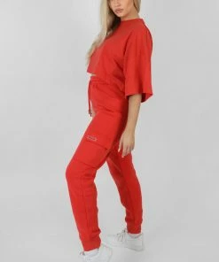 Public Desire UK Exposed Seam Oversized Cropped T-Shirt Red KAIIA CLOTHING
