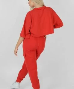 Public Desire UK Exposed Seam Oversized Cropped T-Shirt Red KAIIA CLOTHING