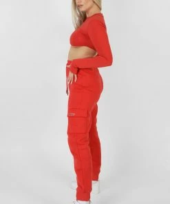 Public Desire UK KAIIA CLOTHING Long Sleeve Underbust Top Red