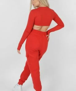 Public Desire UK KAIIA CLOTHING Long Sleeve Underbust Top Red