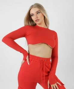 Public Desire UK KAIIA CLOTHING Long Sleeve Underbust Top Red
