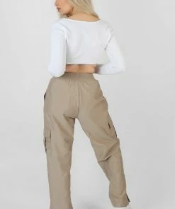 Public Desire UK Split Hem Cargo Trousers Stone