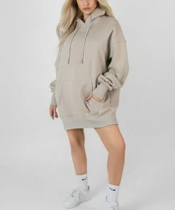 Public Desire UK Oversized Sweat Hoodie Dress Ash