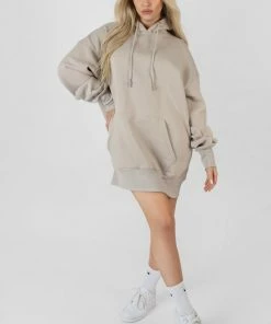 Public Desire UK Oversized Sweat Hoodie Dress Ash