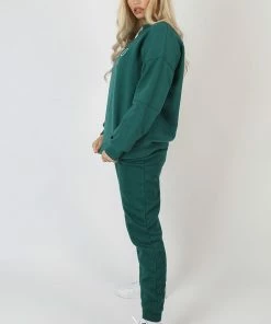 Public Desire UK Monaco Embroidered Sweatshirt Forest Green