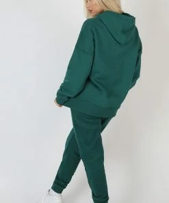 Public Desire UK Kaiia Embroidered Oversized Hoodie Forest Green