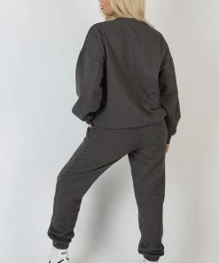 Public Desire UK Kaiia Embroidered Sweatshirt Washed Charcoal