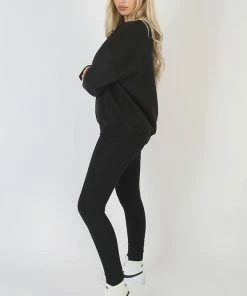 Public Desire UK KAIIA CLOTHING Michigan Embroidered Slogan Oversized Sweatshirt Black