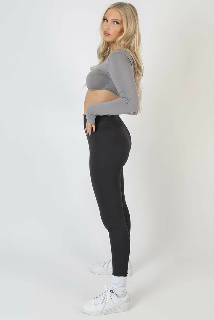 Public Desire UK Long Sleeve Underbust Top Dark Grey 3 Public Desire UK Long Sleeve Underbust Top Dark Grey