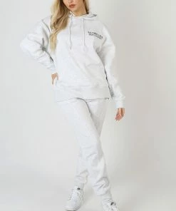 Public Desire UK Embroidered Wave Slogan Oversized Hoodie Oatmeal Marl KAIIA CLOTHING