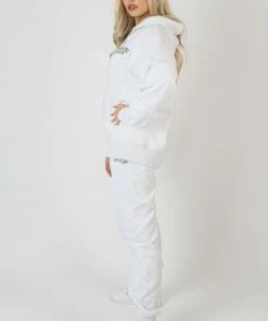 Public Desire UK Embroidered Wave Slogan Oversized Hoodie Oatmeal Marl KAIIA CLOTHING