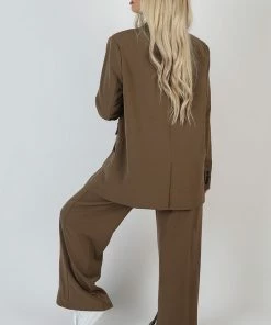 Public Desire UK Wide Leg Split Hem Tailored Trousers Mushroom KAIIA CLOTHING